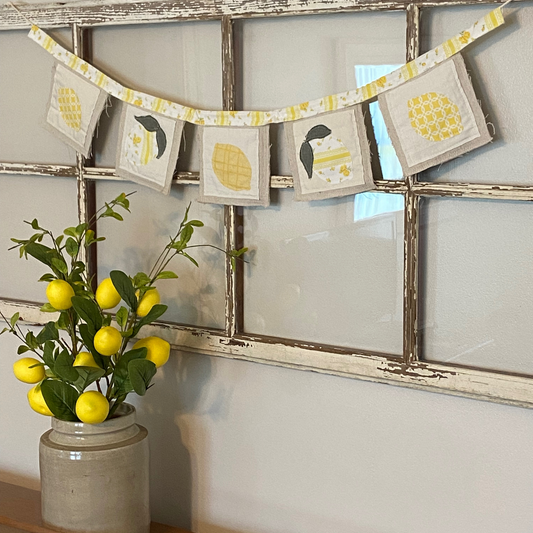 Lemon Canvas and Vintage Fabric Farmer’s Market Bunting Banner