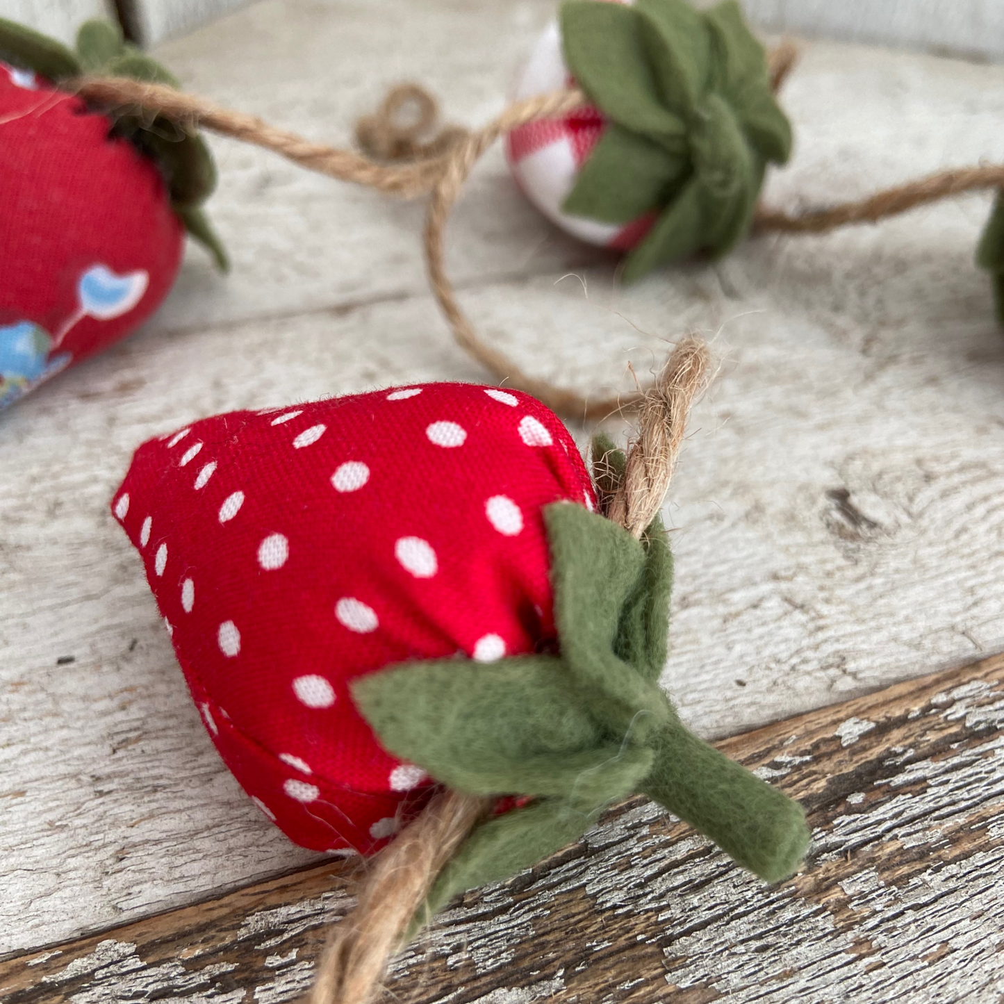 Fabric Strawberries Garland-3 feet, summer farmhouse decor, strawberry party