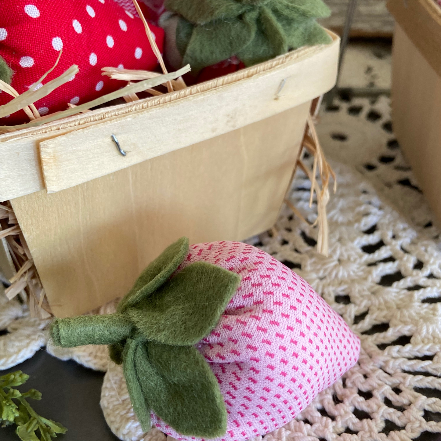 Fabric Strawberries from Vintage and Calico Prints for Tiered Trays Summer Farmhouse Decor