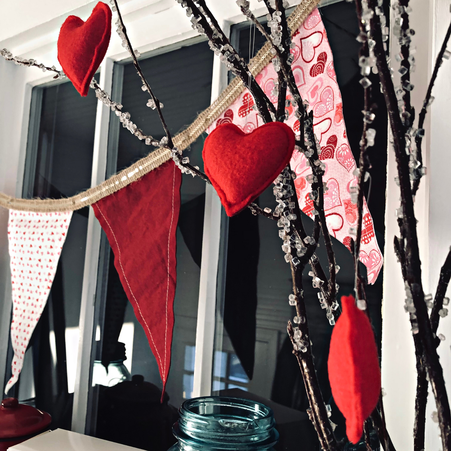 Valentine Hearts Farmhouse-Inspired Fabric Pennant Banner