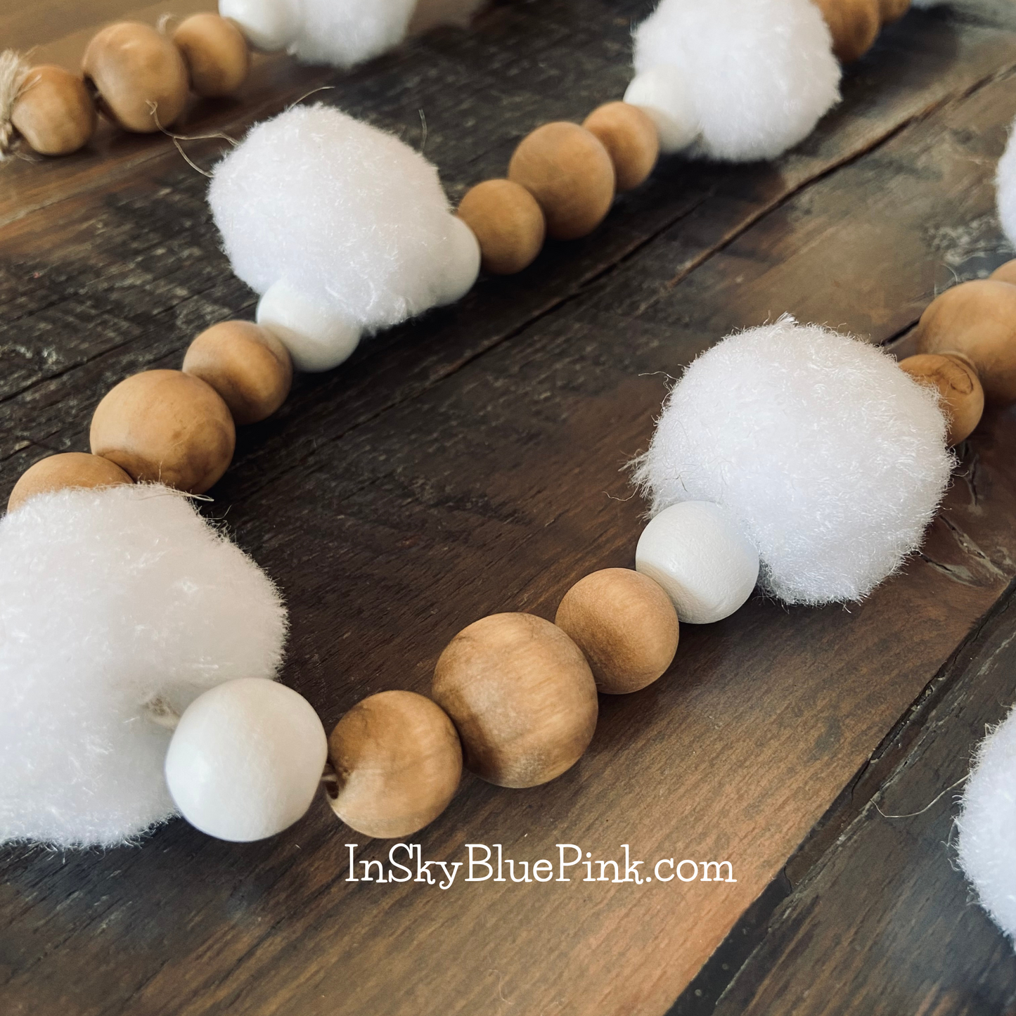 Bunny Tails Wood Bead Garland for Spring/Easter