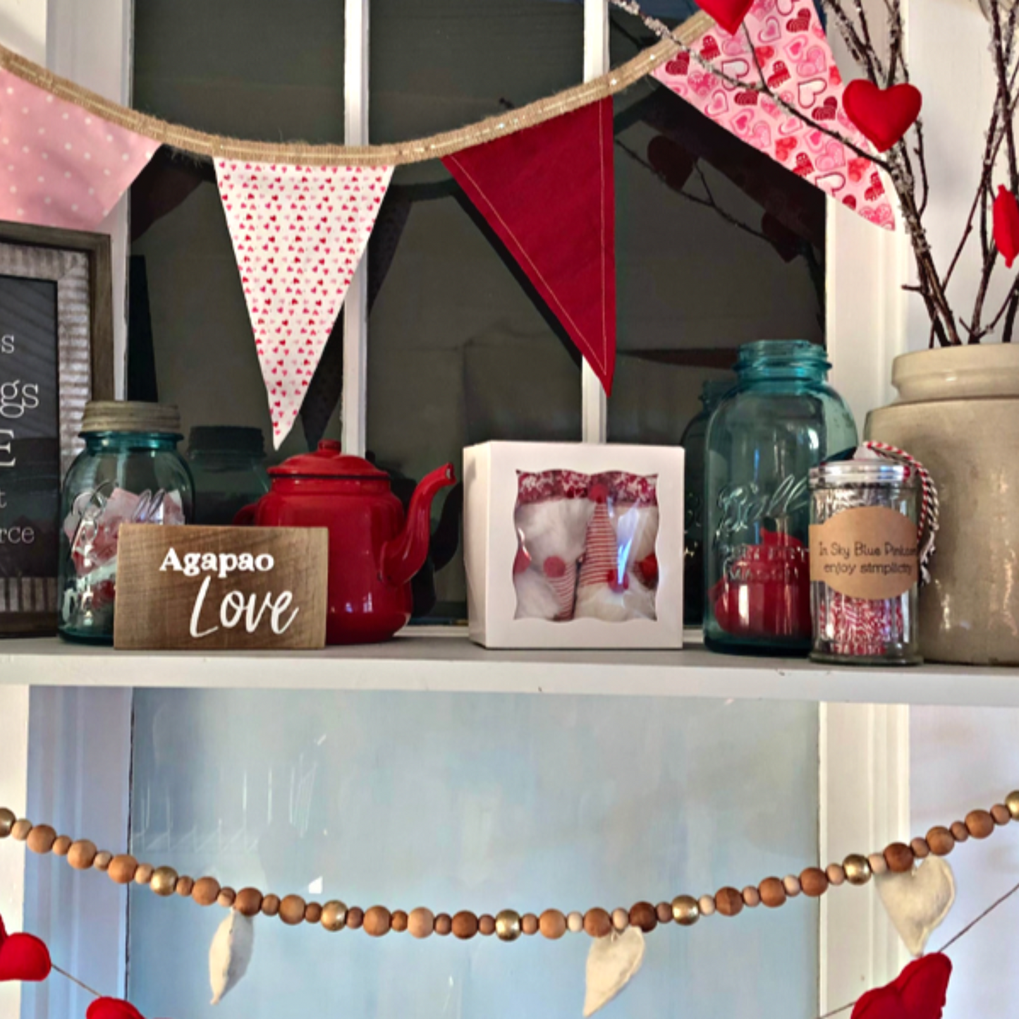 Valentine Hearts Farmhouse-Inspired Fabric Pennant Banner