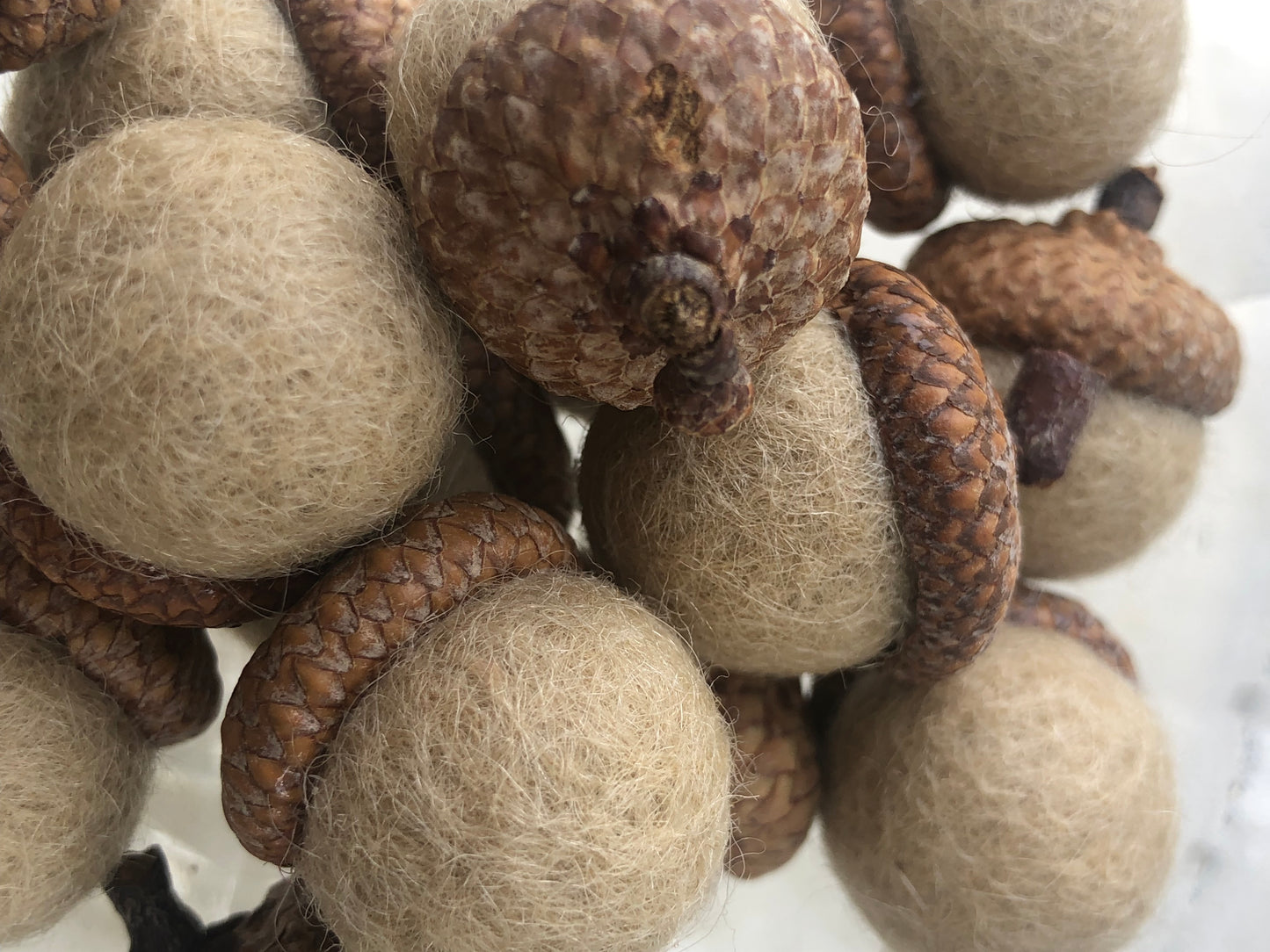 Felted Wool Acorns in Tan-20mm with Red Oak Caps 15 ct