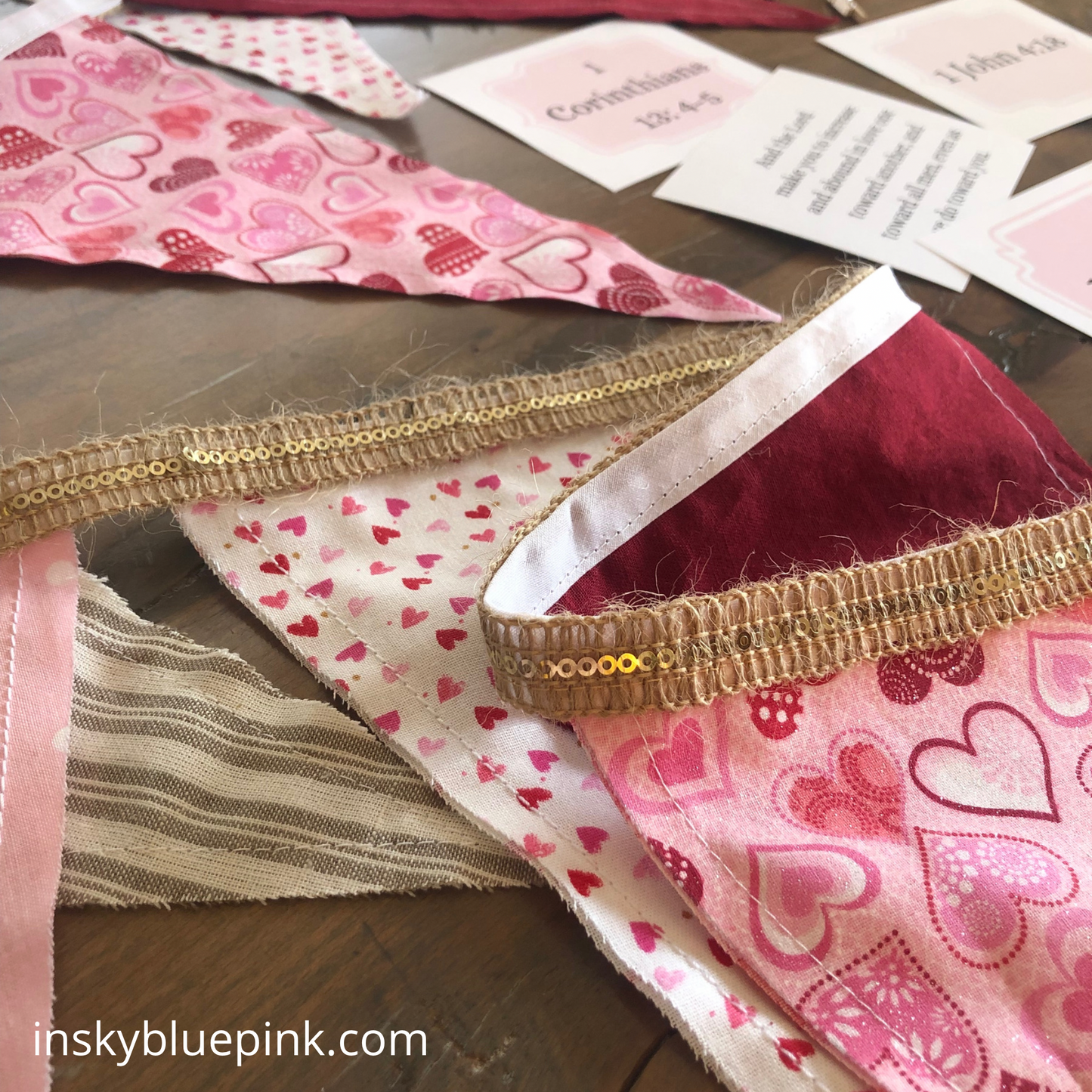 Valentine Hearts Farmhouse-Inspired Fabric Pennant Banner