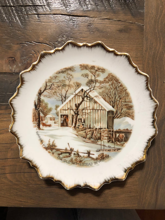 Currier & Ives “The Old Homestead in Winter”-8 in Decorative Plate For Farmhouse Christmas