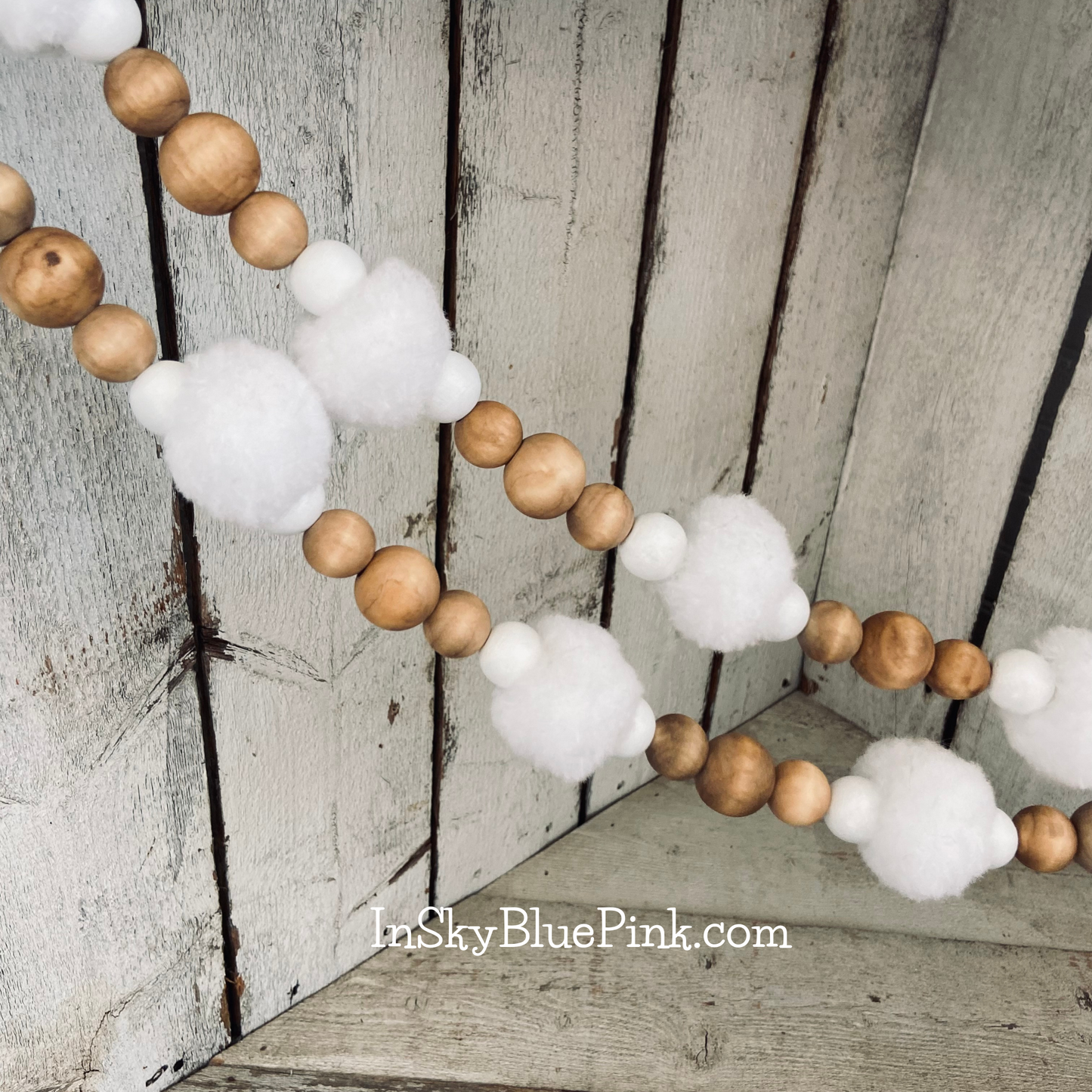 Bunny Tails Wood Bead Garland for Spring/Easter
