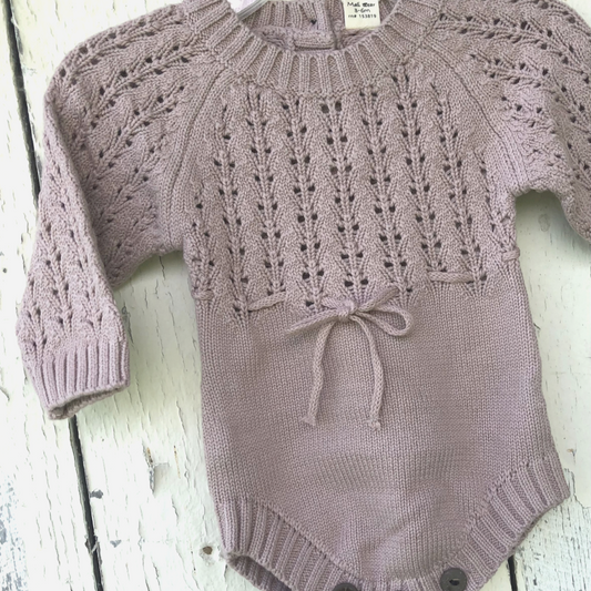 100% Cotton Long Sleeve Sweater Romper Lilac 3-6 months