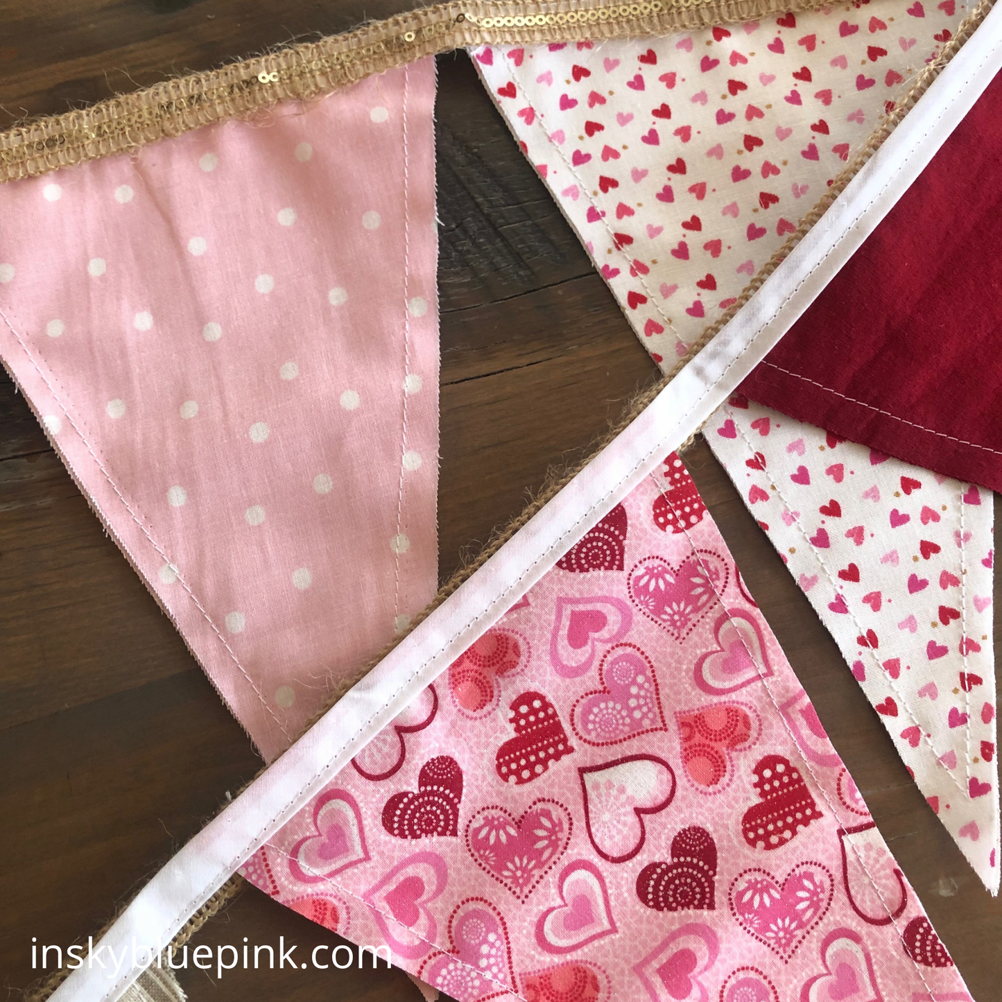 Valentine Hearts Farmhouse-Inspired Fabric Pennant Banner