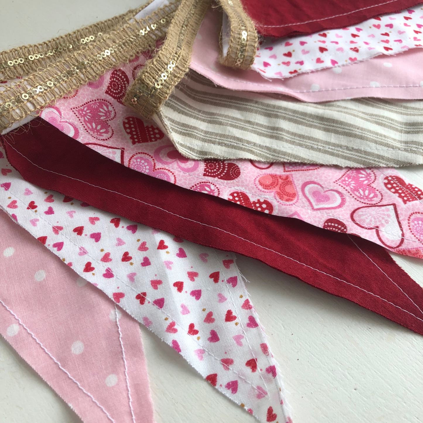 Valentine Hearts Farmhouse-Inspired Fabric Pennant Banner