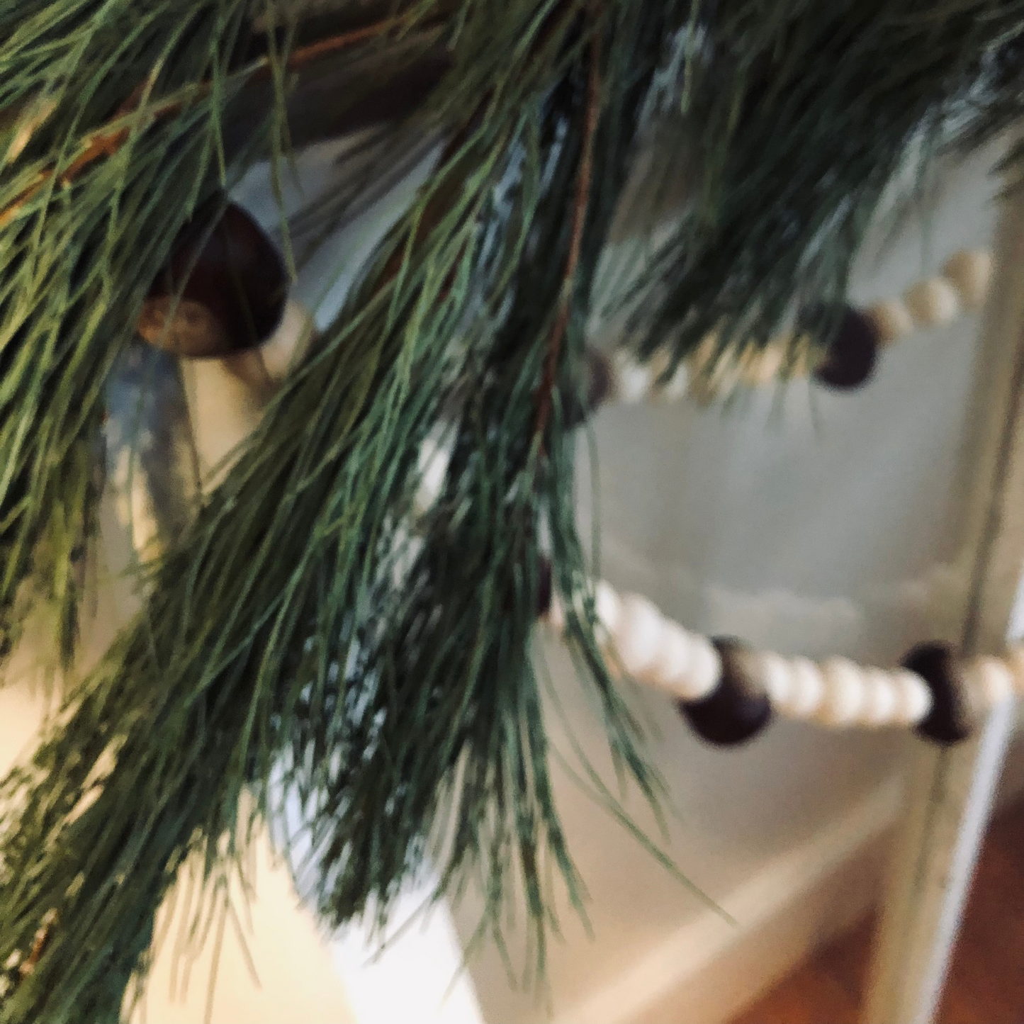 Rustic Dried Chestnut and Wood Bead Handmade Holiday Garland - Unique Farmhouse Christmas Decoration 5-ft, 7-ft, 9-ft