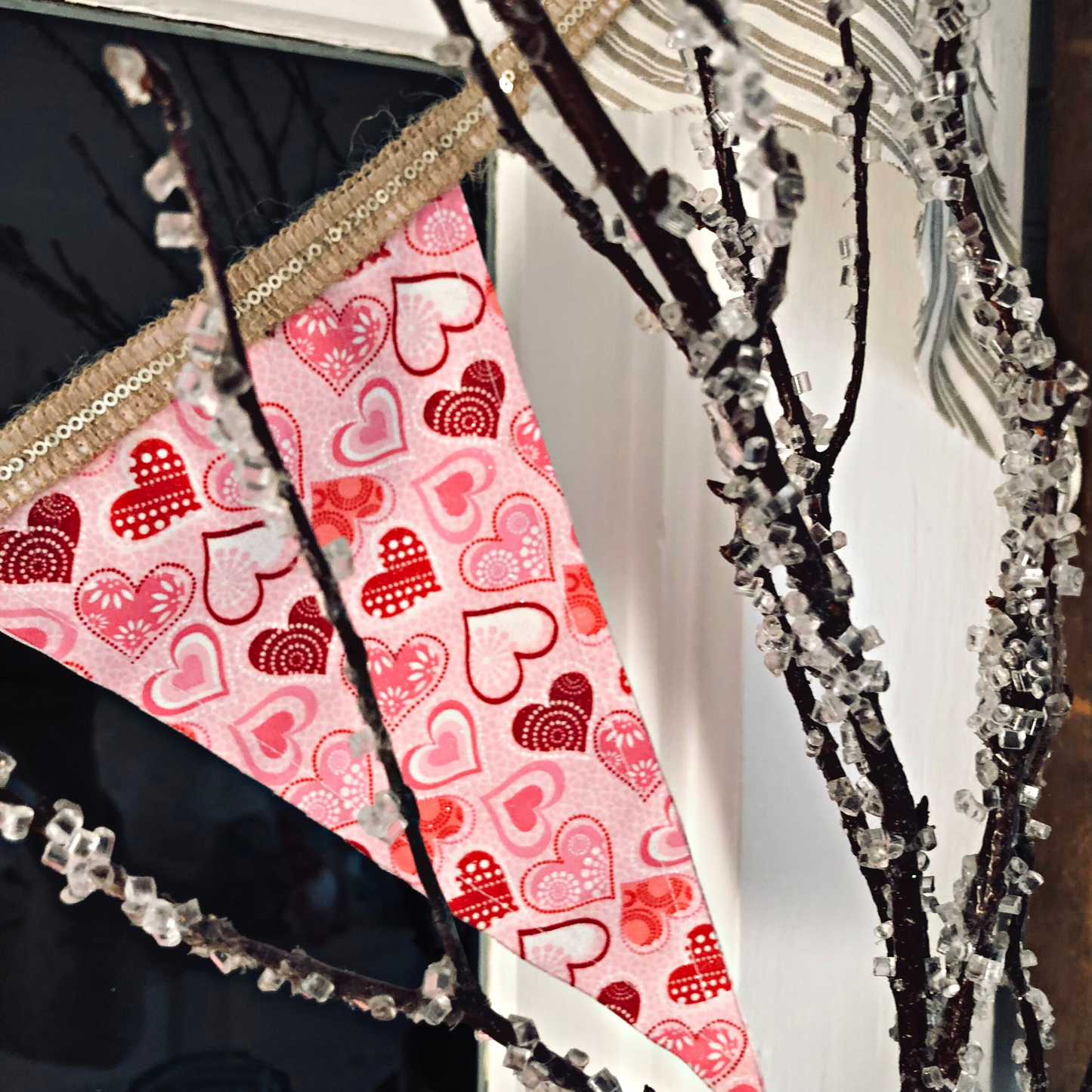 Valentine Hearts Farmhouse-Inspired Fabric Pennant Banner